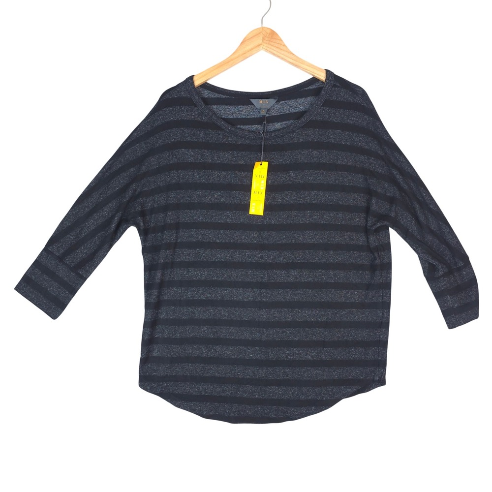 Mix by 41 Hawthorn Top Womens XL Black Gray Striped 3/4 Sleeve Dark Academia